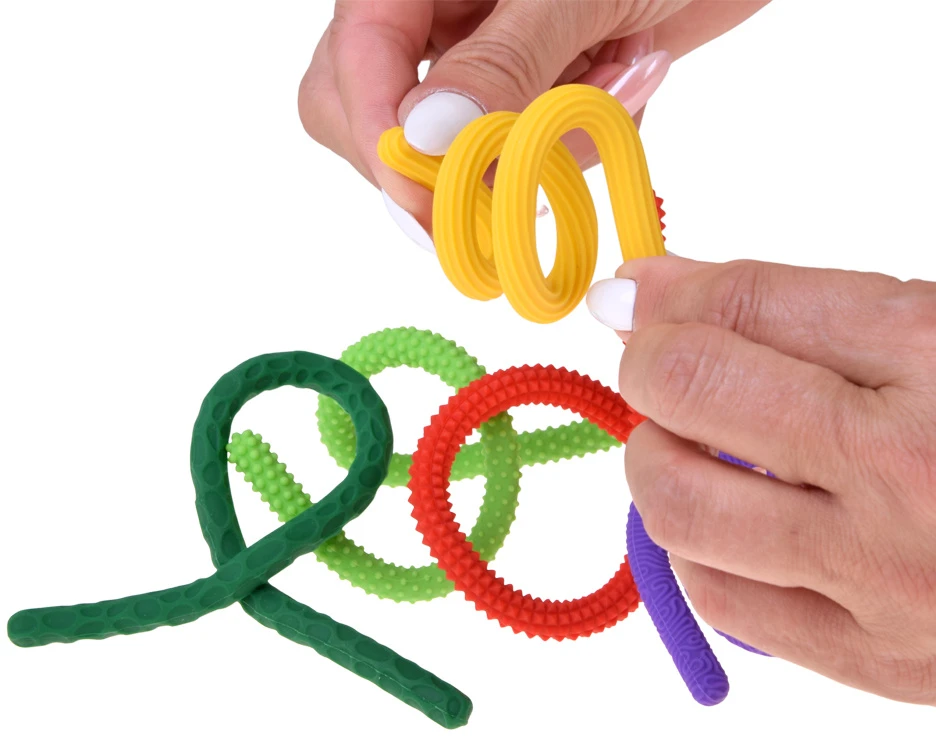 Jokomisiada Colourful Silicone Sensory Sticks Anti-Stress Fidget Toy, 8 Pieces A6424