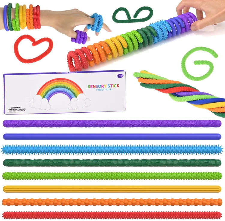 Jokomisiada Colourful Silicone Sensory Sticks Anti-Stress Fidget Toy, 8 Pieces A6424