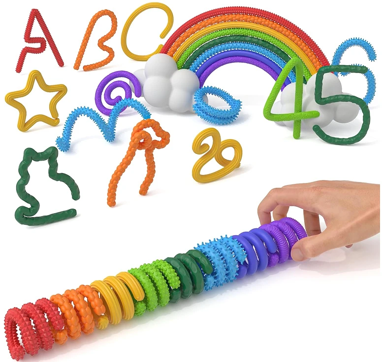 Jokomisiada Colourful Silicone Sensory Sticks Anti-Stress Fidget Toy, 8 Pieces A6424
