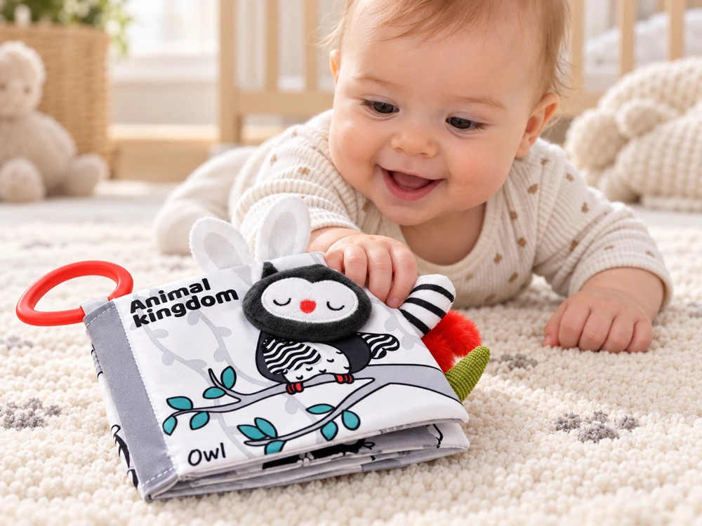 Jokomisiada Contrast sensory book ANIMALS with protruding elements and rustling ZA6599