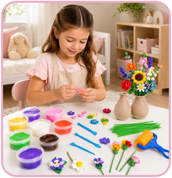 Dėlionė Jokomisiada Creative 28-Piece DIY Flower-Making Kit with Modelling Clay and Vase ZA6414