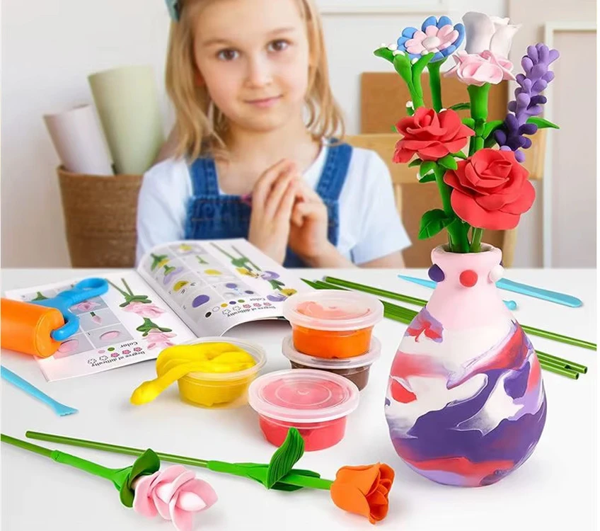 Dėlionė Jokomisiada Creative 28-Piece DIY Flower-Making Kit with Modelling Clay and Vase ZA6414