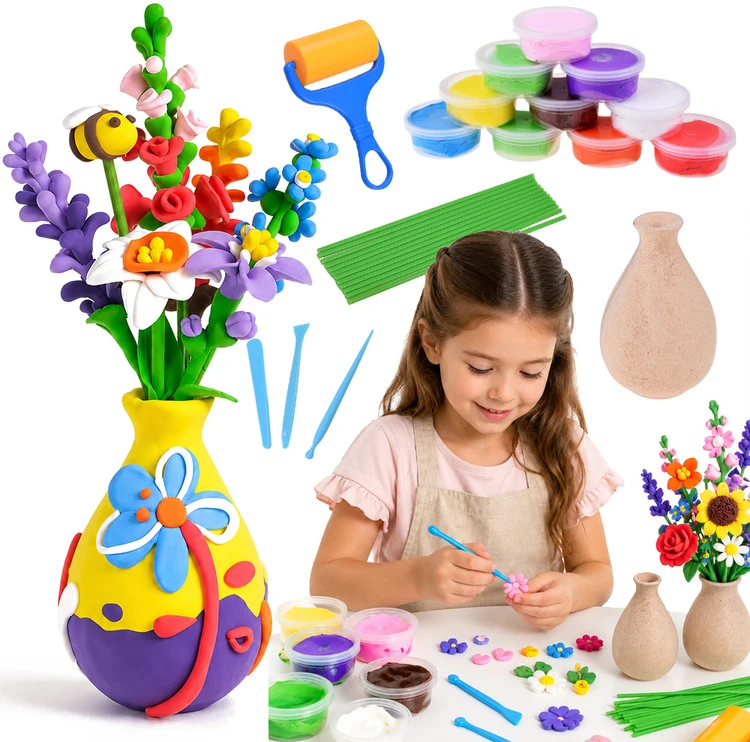 Dėlionė Jokomisiada Creative 28-Piece DIY Flower-Making Kit with Modelling Clay and Vase ZA6414