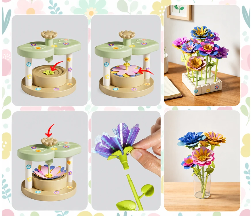 Jokomisiada Creative Flower-Making Kit 96 Pieces with Flower Maker, Vase and Bouquet Accessories ZA6200