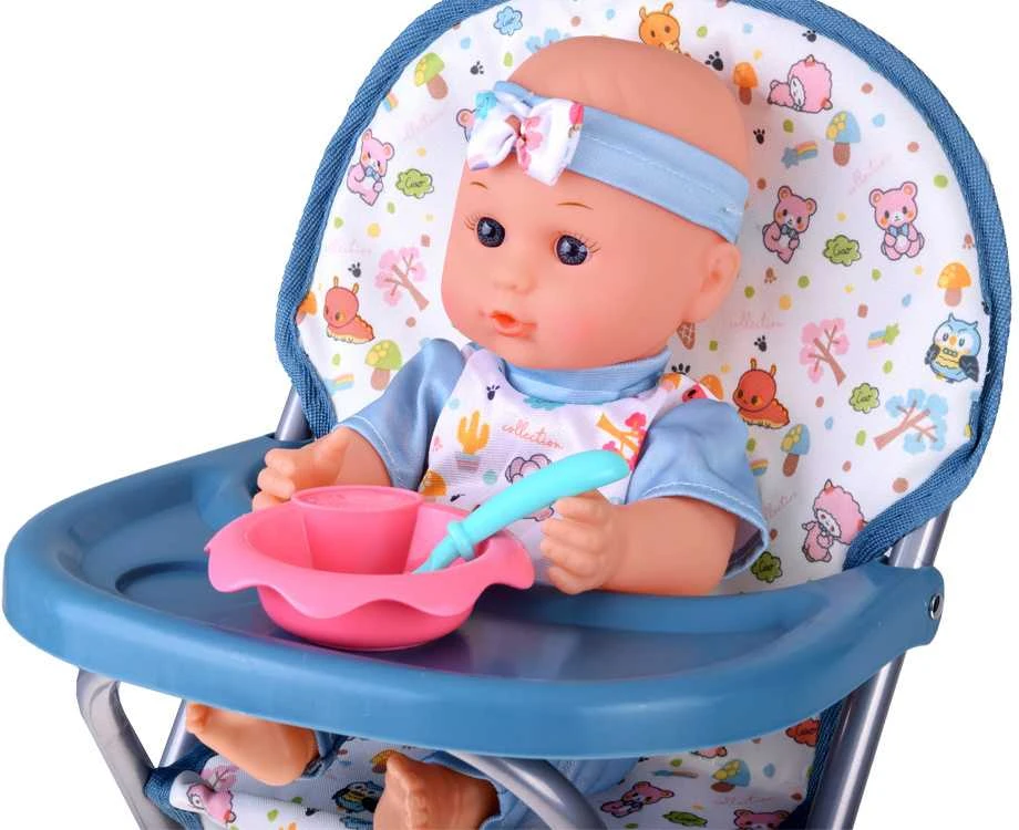 Jokomisiada Prabangus kūdikio lėlės rinkinys vežimėliui, lopšiui, maitinimo kėdutei, priedai, 16 vnt. ZA5917