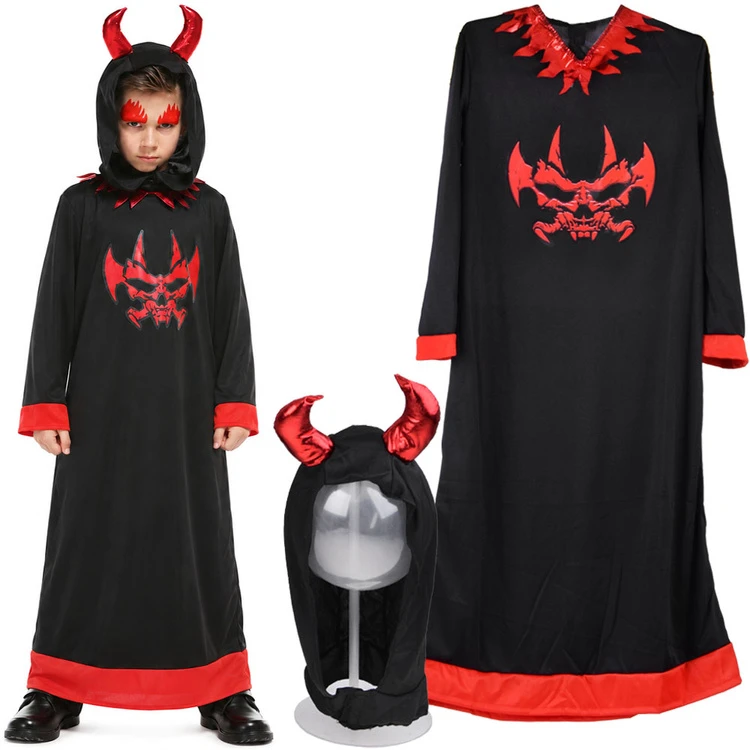 Jokomisiada Devil Costume for a Boy – Juodas Robe and Hood with Horns, Size L