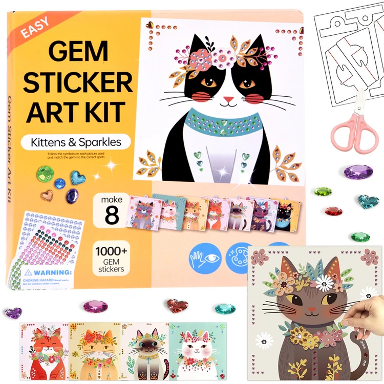 Jokomisiada Diamond Painting Cats for Kids – 8 Pictures, 1000 Gem Stickers ZA6307