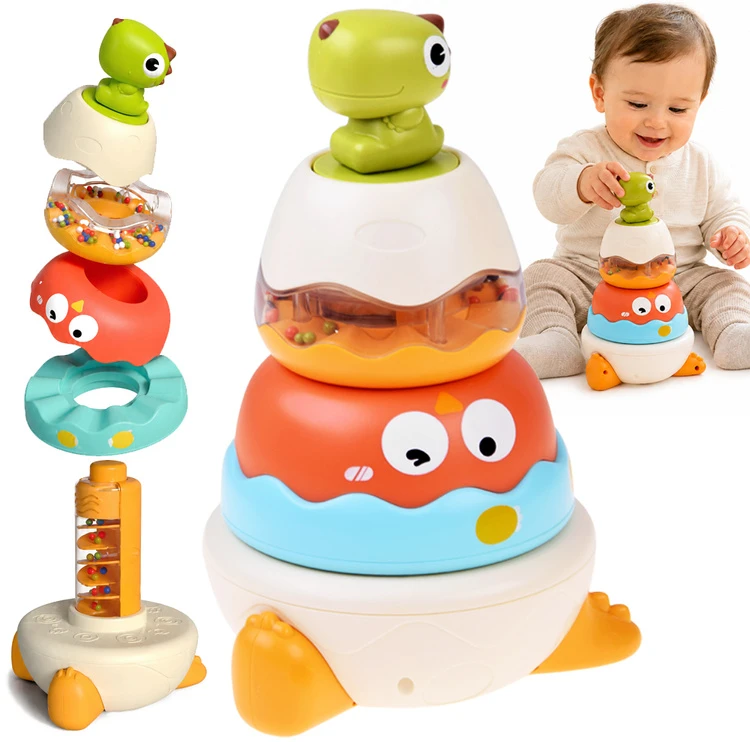 Dėlionė Jokomisiada Dinosaur Sensory Stacking Tower for Children – Rattle and Puzzle ZA6584