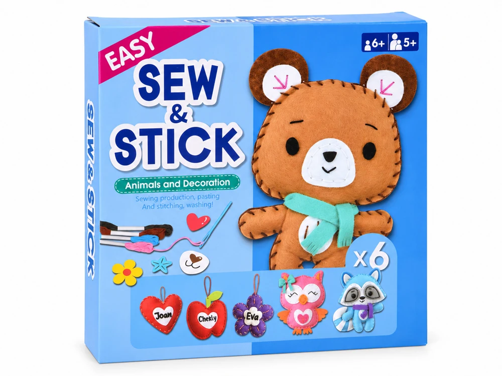 Jokomisiada DIY Sewing and Craft Kit 6 Felt Ornaments LARGE ANIMALS ZA6588