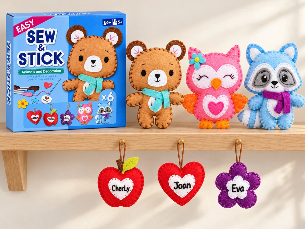 Jokomisiada DIY Sewing and Craft Kit 6 Felt Ornaments LARGE ANIMALS ZA6588