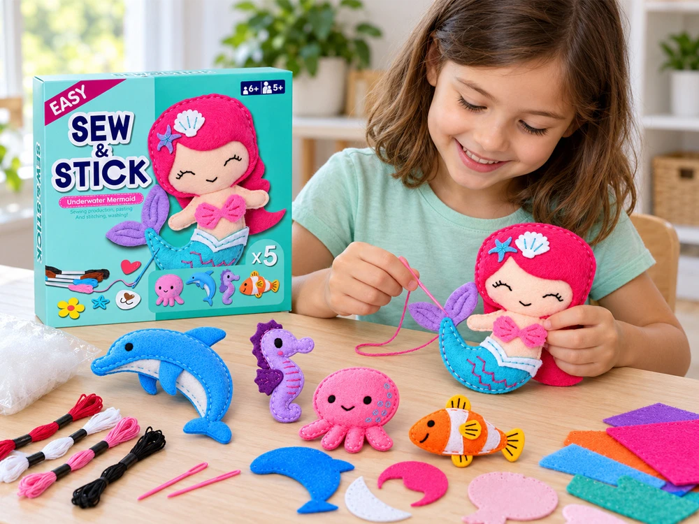 Jokomisiada „Pasidaryk pats“ siuvimo ir klijavimo rinkinys su 5 veltinio papuošimais UNDERSEA WORLD ZA6592