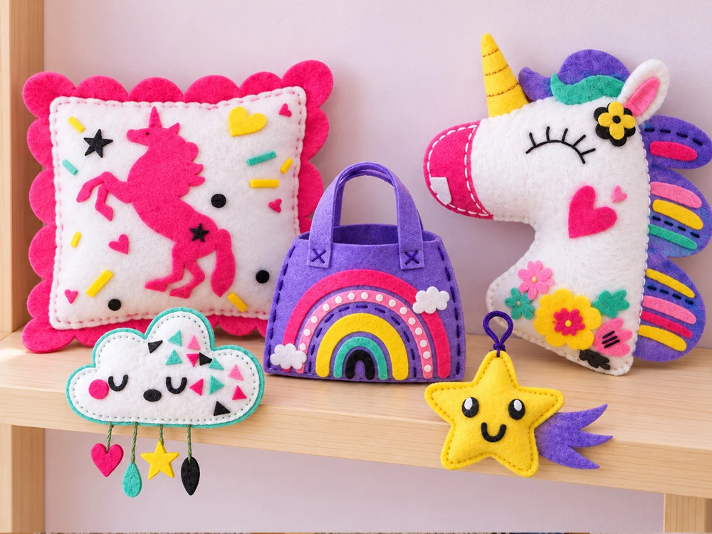 Jokomisiada DIY sewing and gluing kit with 5 felt ornaments UNICORN ZA6590