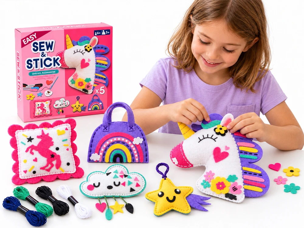 Jokomisiada DIY sewing and gluing kit with 5 felt ornaments UNICORN ZA6590
