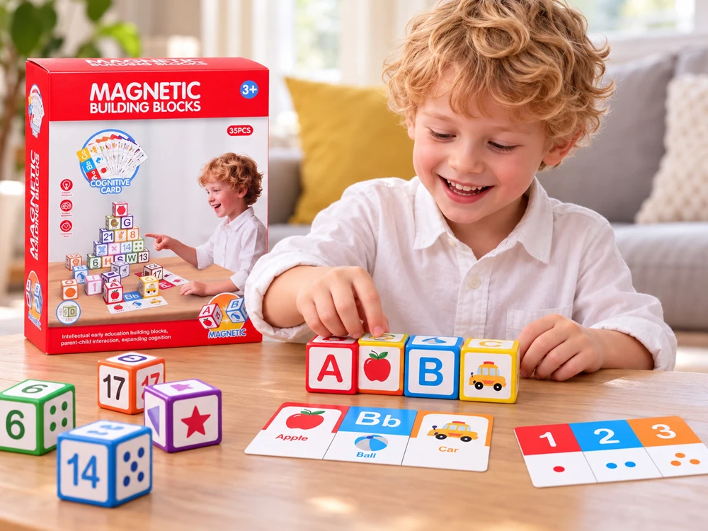 Jokomisiada EDUCATIONAL magnetic blocks - learning to count, letters, clock 35pcs ZA6603