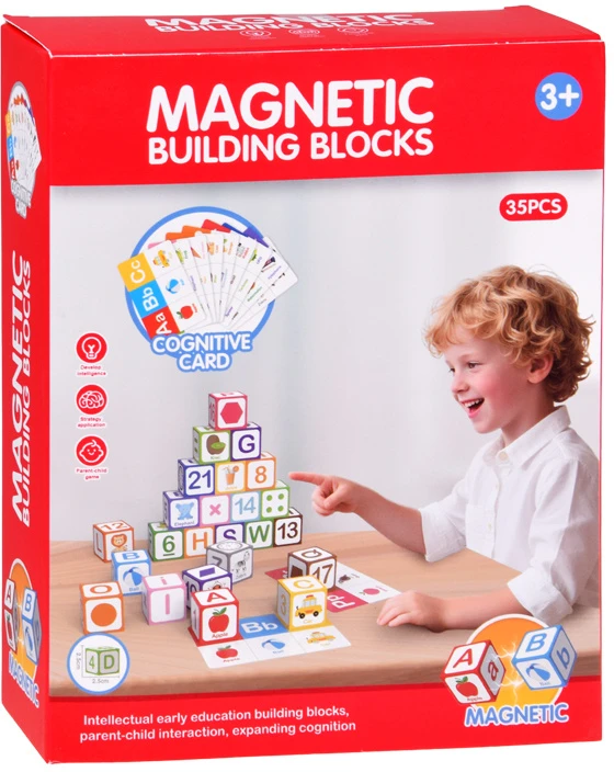 Jokomisiada EDUCATIONAL magnetic blocks - learning to count, letters, clock 35pcs ZA6603
