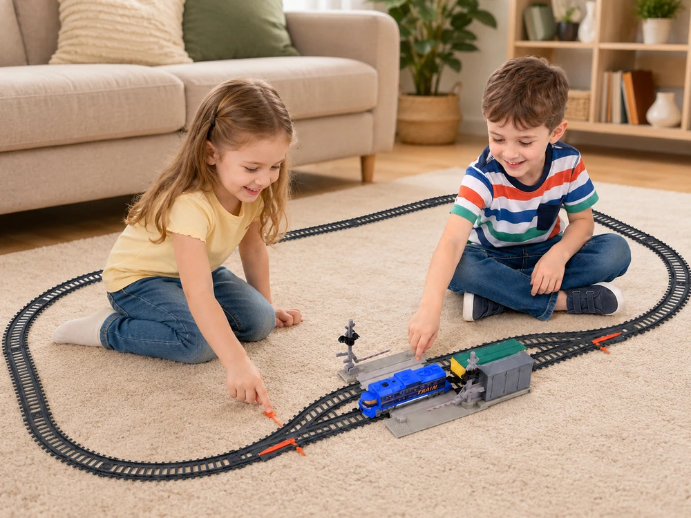 Jokomisiada Electric Train Set 335 cm Tracks Railway Crossing Barriers Lights RC078