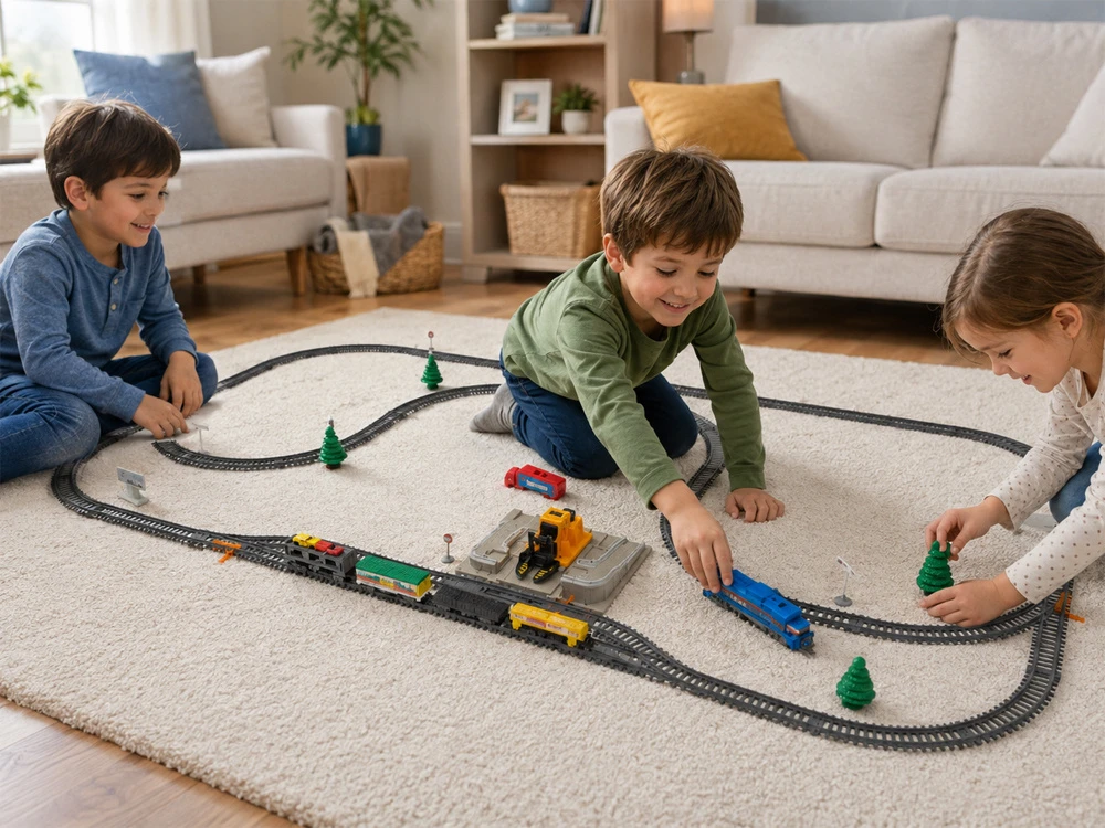 Jokomisiada Electric Train Set Car Carrier 4 Cars 5 Wagons 762 cm Track RC0802