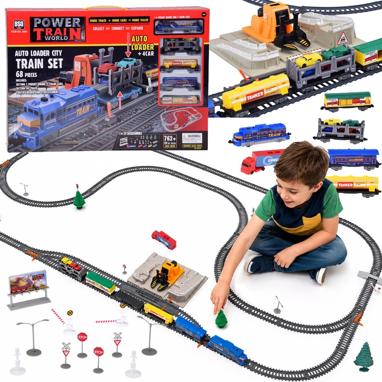 Jokomisiada Electric Train Set Car Carrier 4 Cars 5 Wagons 762 cm Track RC0802