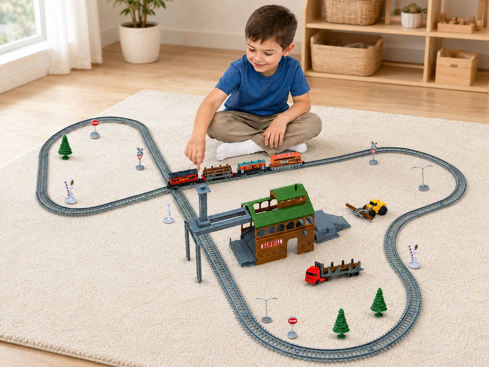 Jokomisiada Electric Train Set Sawmill Loader 3 Wagons 450 cm Tracks RC0780