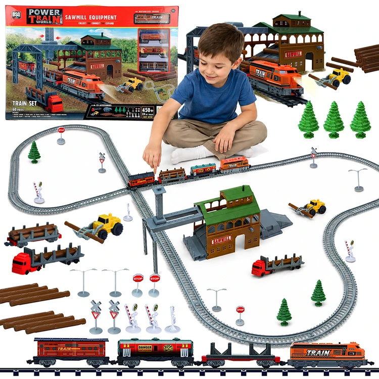 Jokomisiada Electric Train Set Sawmill Loader 3 Wagons 450 cm Tracks RC0780
