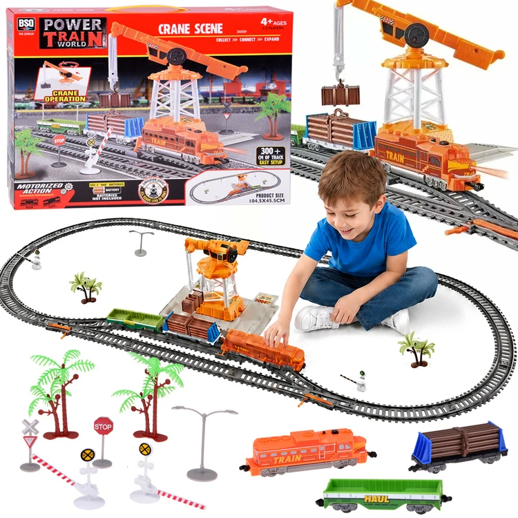 Jokomisiada Electric Train Set with Tracks, Locomotive, Wagons and Crane RC0783