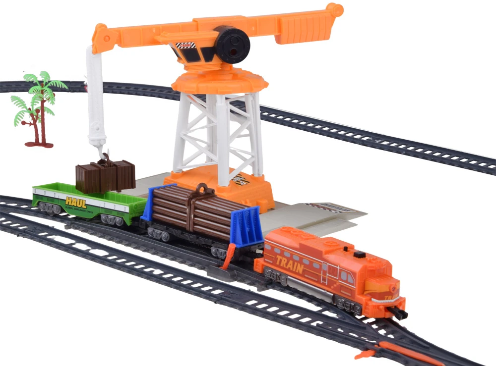 Jokomisiada Electric Train Set with Tracks, Locomotive, Wagons and Crane RC0783