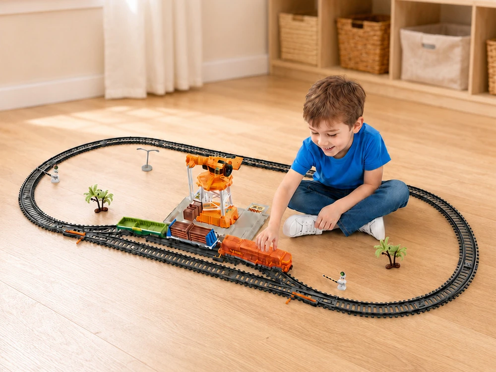 Jokomisiada Electric Train Set with Tracks, Locomotive, Wagons and Crane RC0783