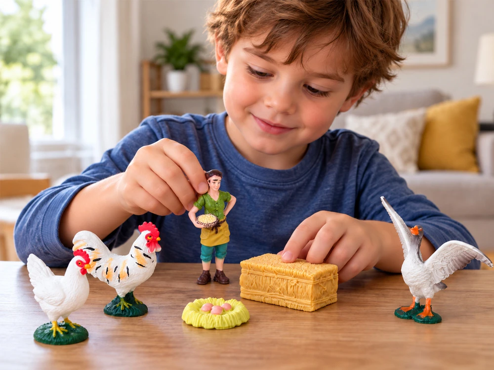 Jokomisiada FARM ANIMALS SERIES Farmer and birds set - hen, rooster, goose ZA6404 B