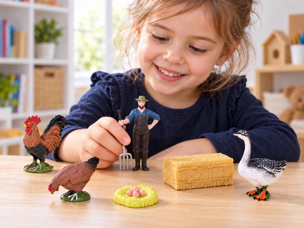 Jokomisiada FARM ANIMALS SERIES Farmer and birds set - hen, rooster, goose ZA6404 D