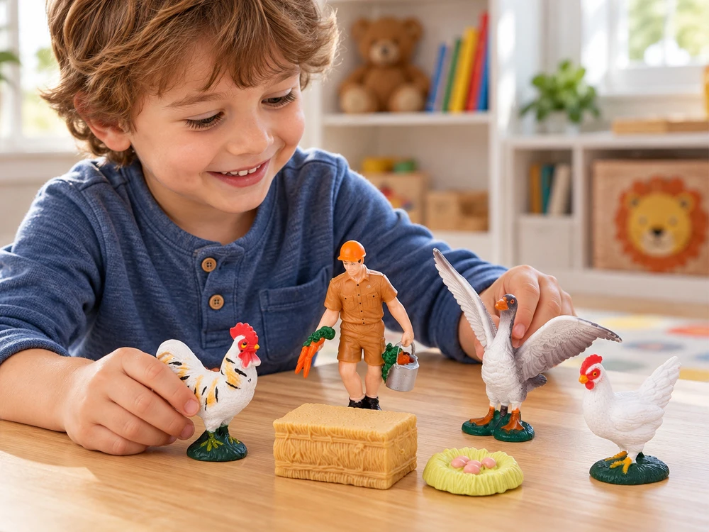 Jokomisiada FARM ANIMALS SERIES Farmer and birds set - hen, rooster, goose ZA6404 A