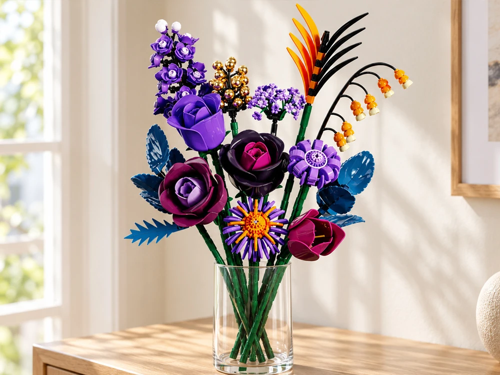 Jokomisiada Flower Blocks DARK ROSES violetinė bouquet of flowers 665pcs ZA6264