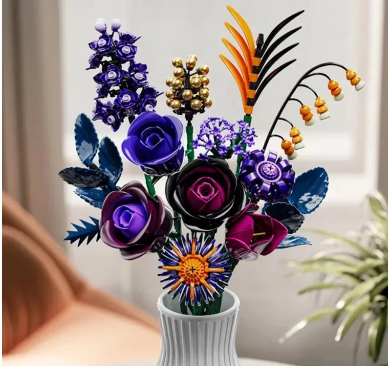 Jokomisiada Flower Blocks DARK ROSES violetinė bouquet of flowers 665pcs ZA6264