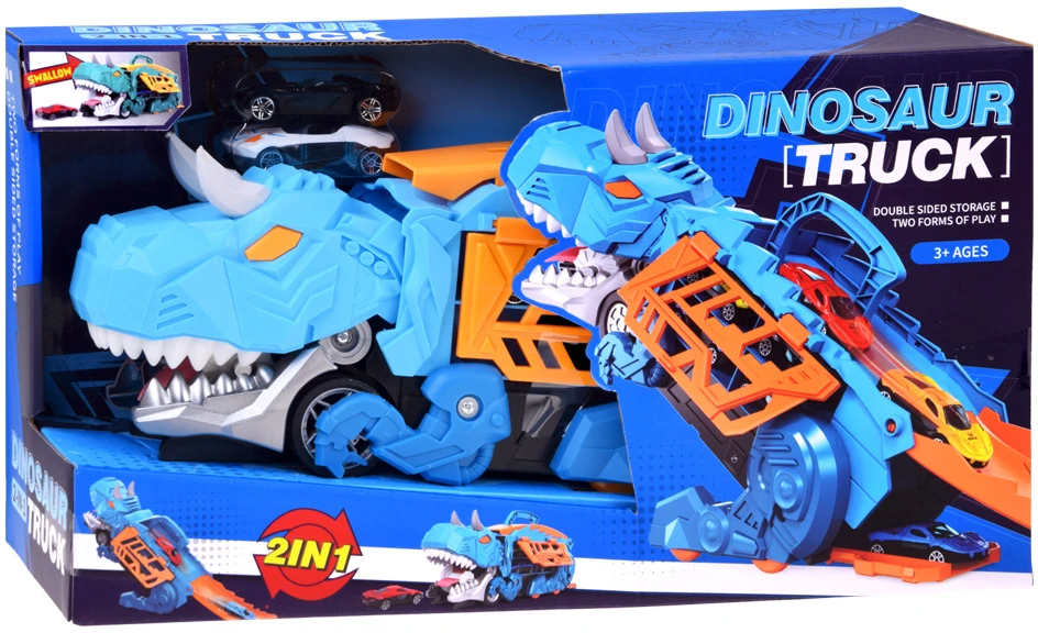 Jokomisiada Foldable car 2 in 1 DINOSAUR garage eats vehicles + signs and springs ZA6595