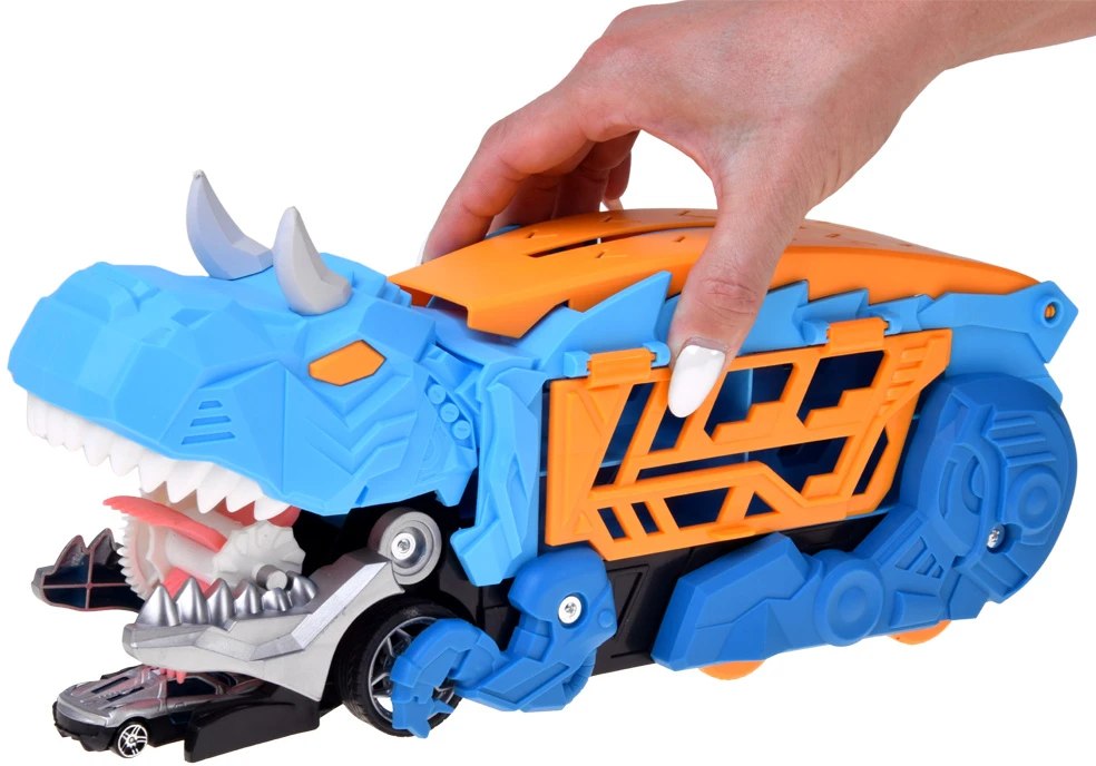 Jokomisiada Foldable car 2 in 1 DINOSAUR garage eats vehicles + signs and springs ZA6595