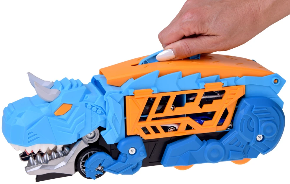 Jokomisiada Foldable car 2 in 1 DINOSAUR garage eats vehicles + signs and springs ZA6595
