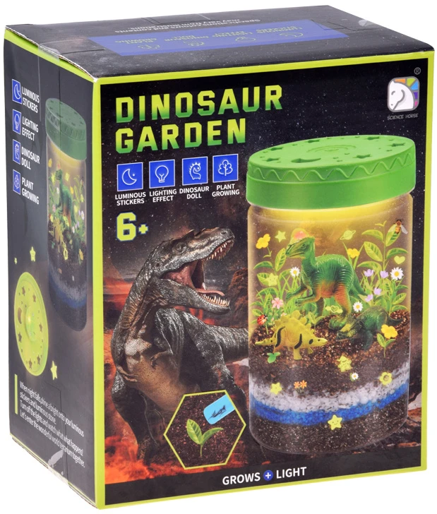 Jokomisiada Illuminated DINOSAUR GARDEN 3-in-1 terrarium, lamp, DIY plant cultivation ZA6567