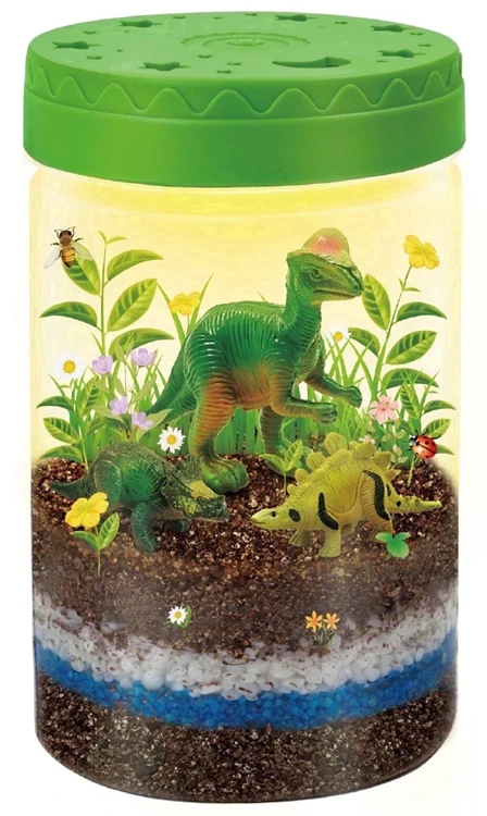 Jokomisiada Illuminated DINOSAUR GARDEN 3-in-1 terrarium, lamp, DIY plant cultivation ZA6567