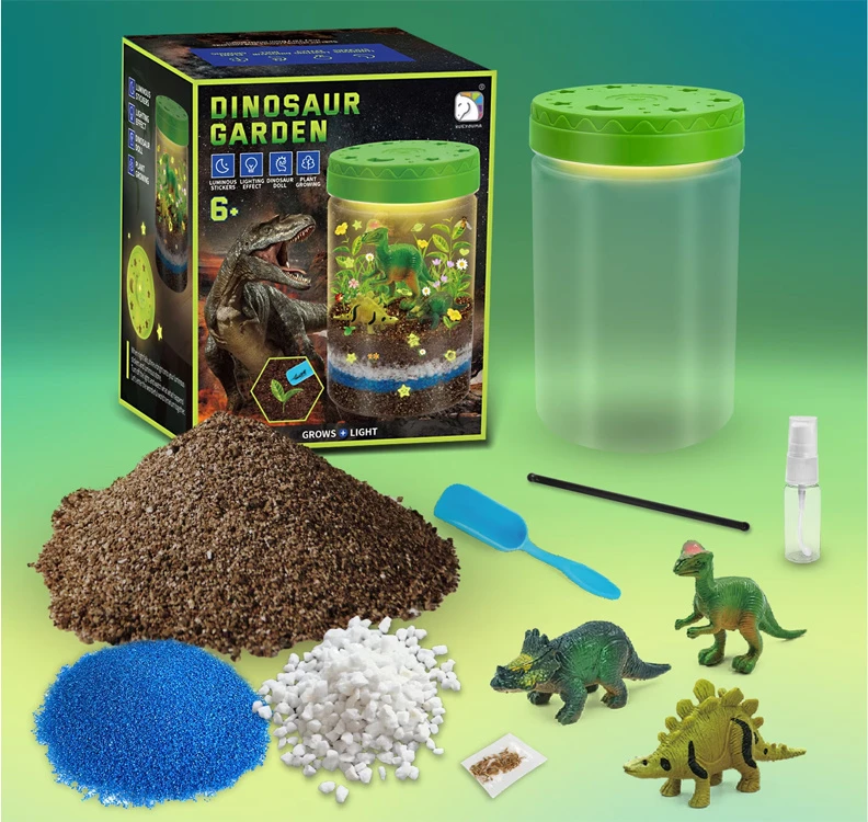 Jokomisiada Illuminated DINOSAUR GARDEN 3-in-1 terrarium, lamp, DIY plant cultivation ZA6567