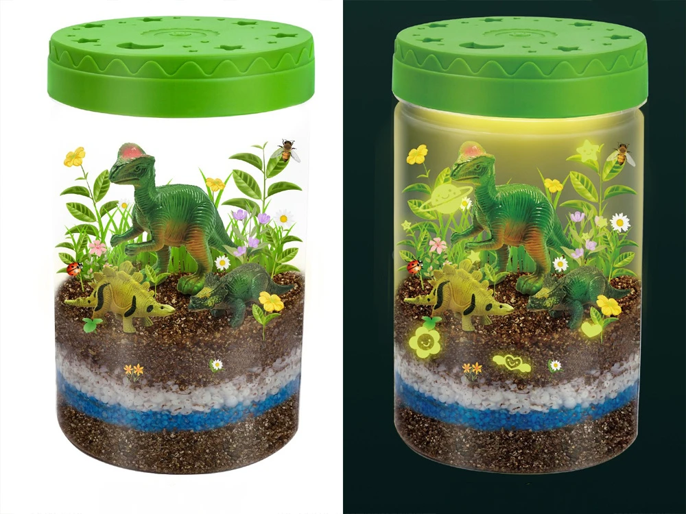 Jokomisiada Illuminated DINOSAUR GARDEN 3-in-1 terrarium, lamp, DIY plant cultivation ZA6567