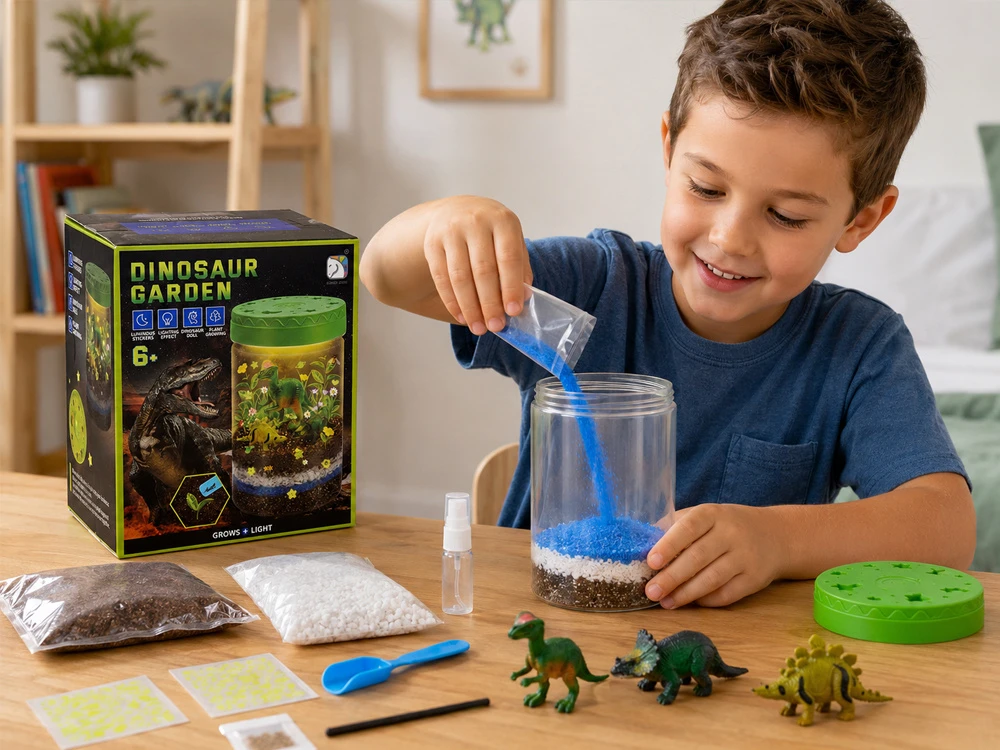 Jokomisiada Illuminated DINOSAUR GARDEN 3-in-1 terrarium, lamp, DIY plant cultivation ZA6567