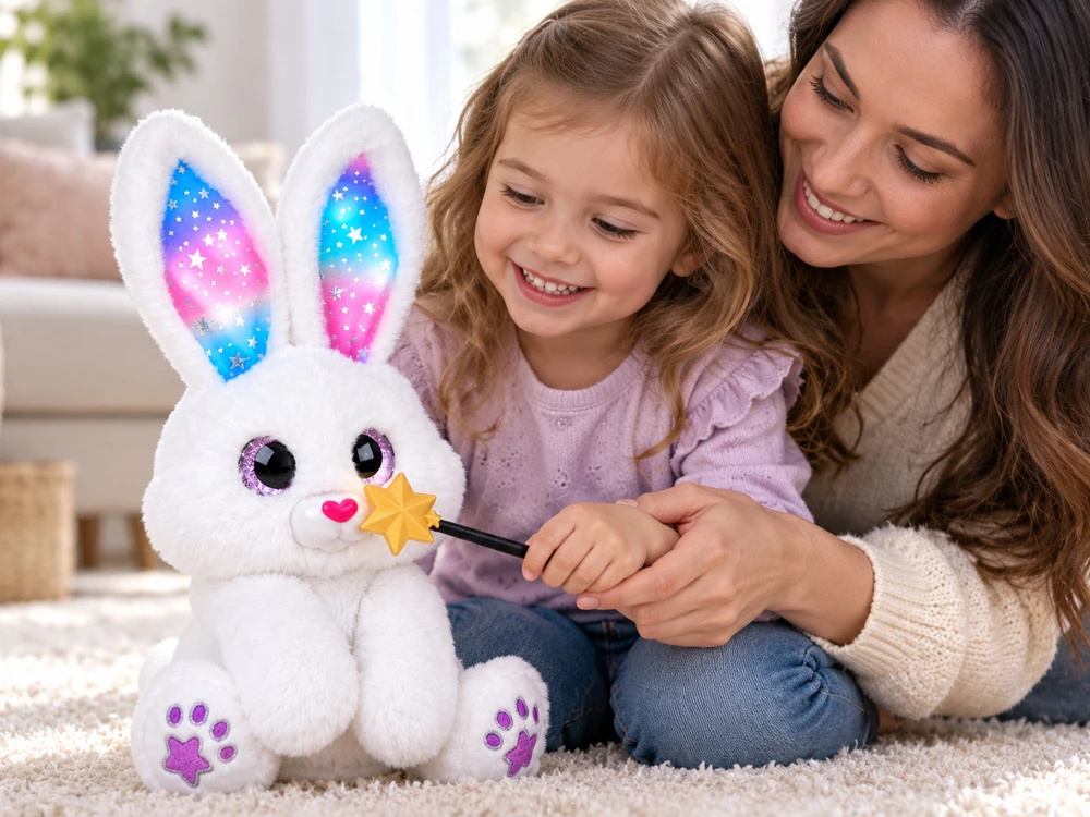 Jokomisiada Interactive Baltas Plush Rabbit 30 cm Dancing Light-Up Musical Magic Wand ZA6329