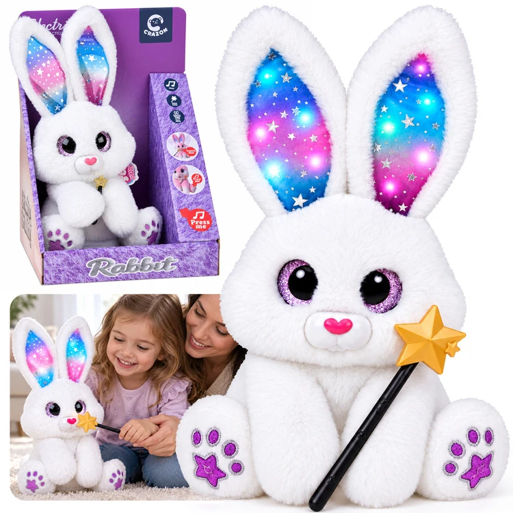 Jokomisiada Interactive Baltas Plush Rabbit 30 cm Dancing Light-Up Musical Magic Wand ZA6329