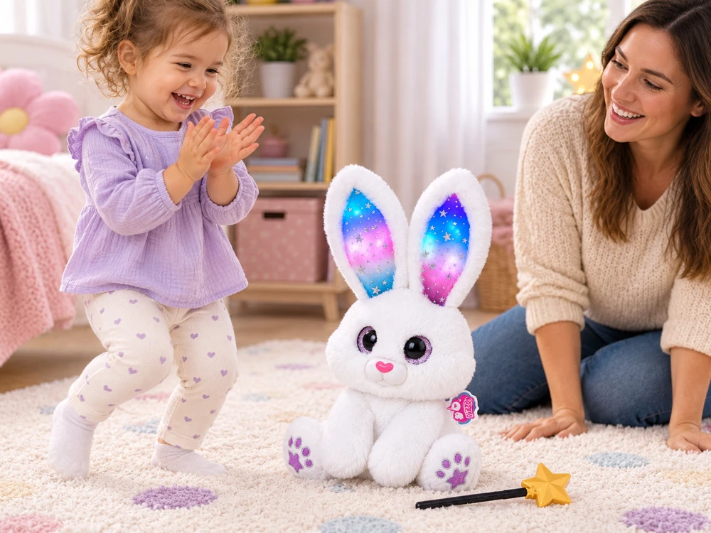 Jokomisiada Interactive Baltas Plush Rabbit 30 cm Dancing Light-Up Musical Magic Wand ZA6329