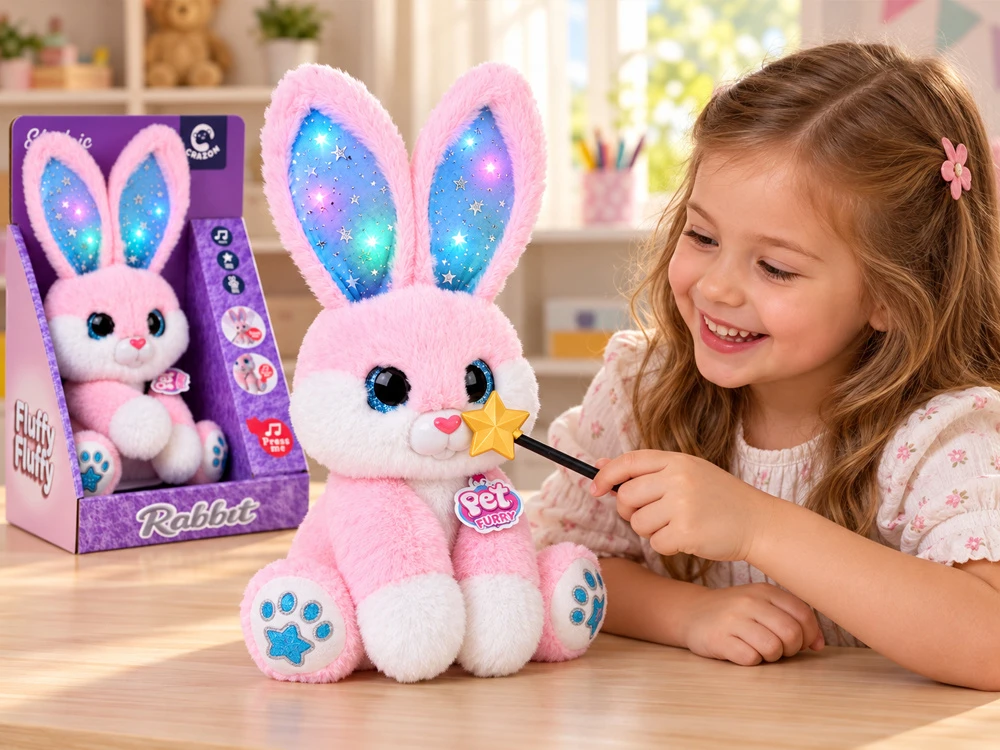 Jokomisiada Interactive Rožinė Plush Rabbit 30 cm Dancing Light-Up Musical Magic Wand ZA6329