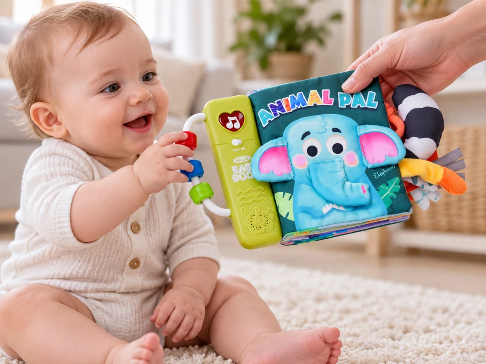 Jokomisiada Interactive Sensory Book with Elephant, Animals, Melodies and Teether ZA6347