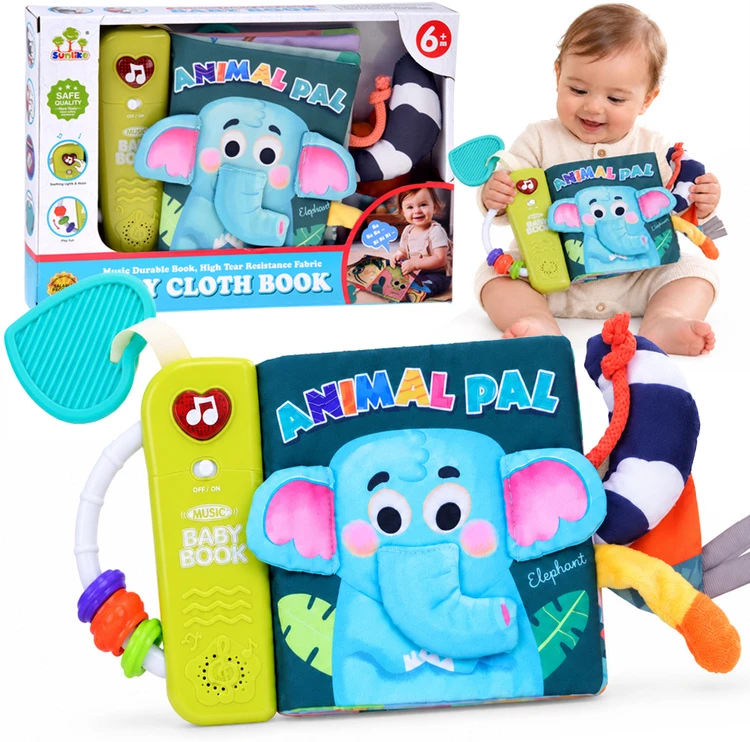 Jokomisiada Interactive Sensory Book with Elephant, Animals, Melodies and Teether ZA6347