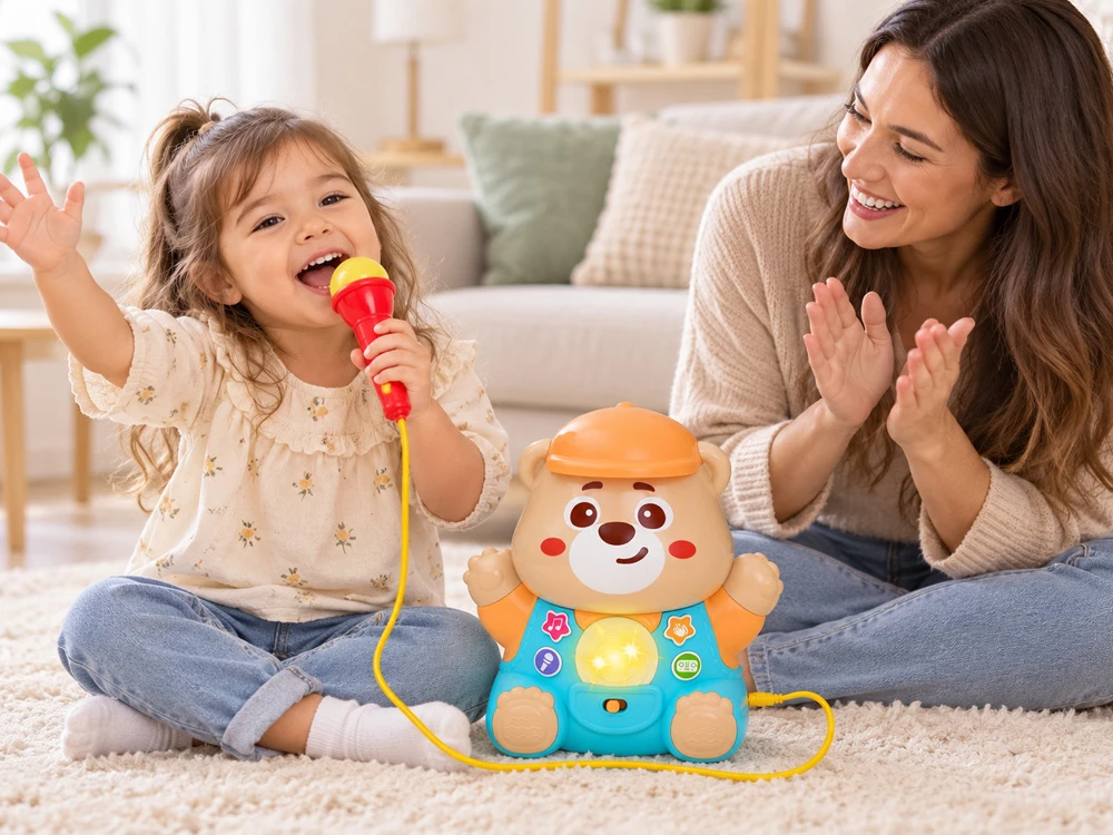 Jokomisiada Interactive TEDDY BEAR KARAOKE + microphone Musical toy for toddlers ZA6617