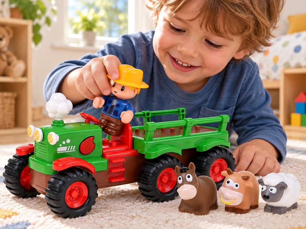 Jokomisiada Interactive Tractor with Trailer, Animals, Lights, Sounds and Farmer Figure ZA6309