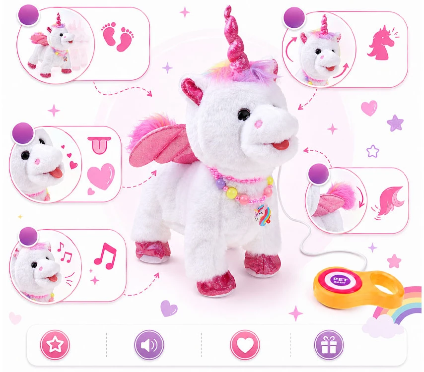Jokomisiada Interactive Unicorn on a Leash Walks Sings Moves Head ZA6273