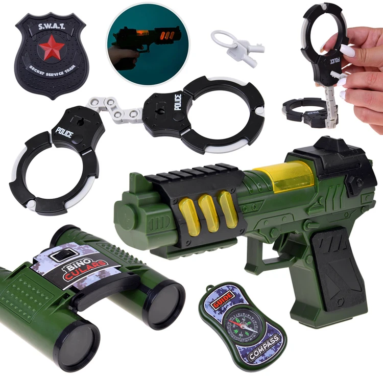 Jokomisiada Kids’ Soldier Play Set with Light and Sound Toy Gun, Binoculars and Handcuffs ZA6316